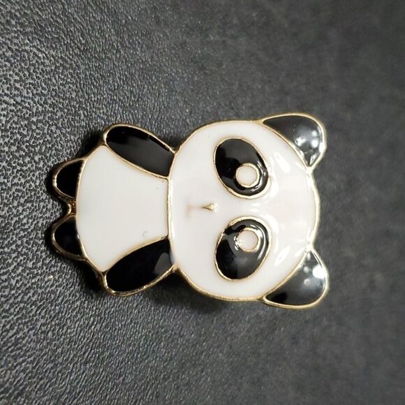 Gold tone black and white panda brooch - Picture 3 of 7